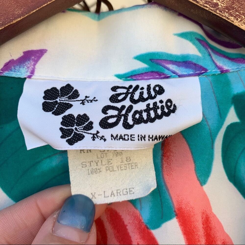 Vintage Hilo Hattie Hawaiian bright tropical button down shirt XL blue teal - Picture 2 of 5